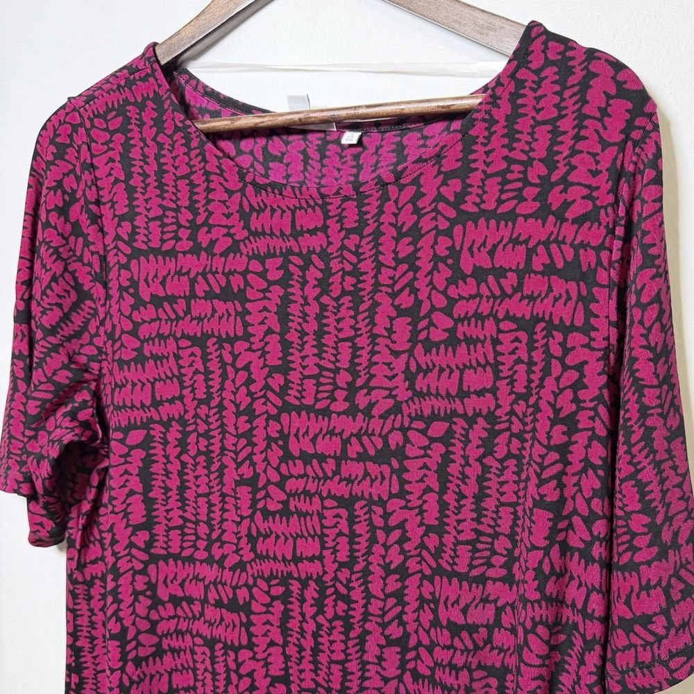 Chicos Magenta Black Abstract Print Short Sleeve Midi T-Shirt Dress Size 4 XXL